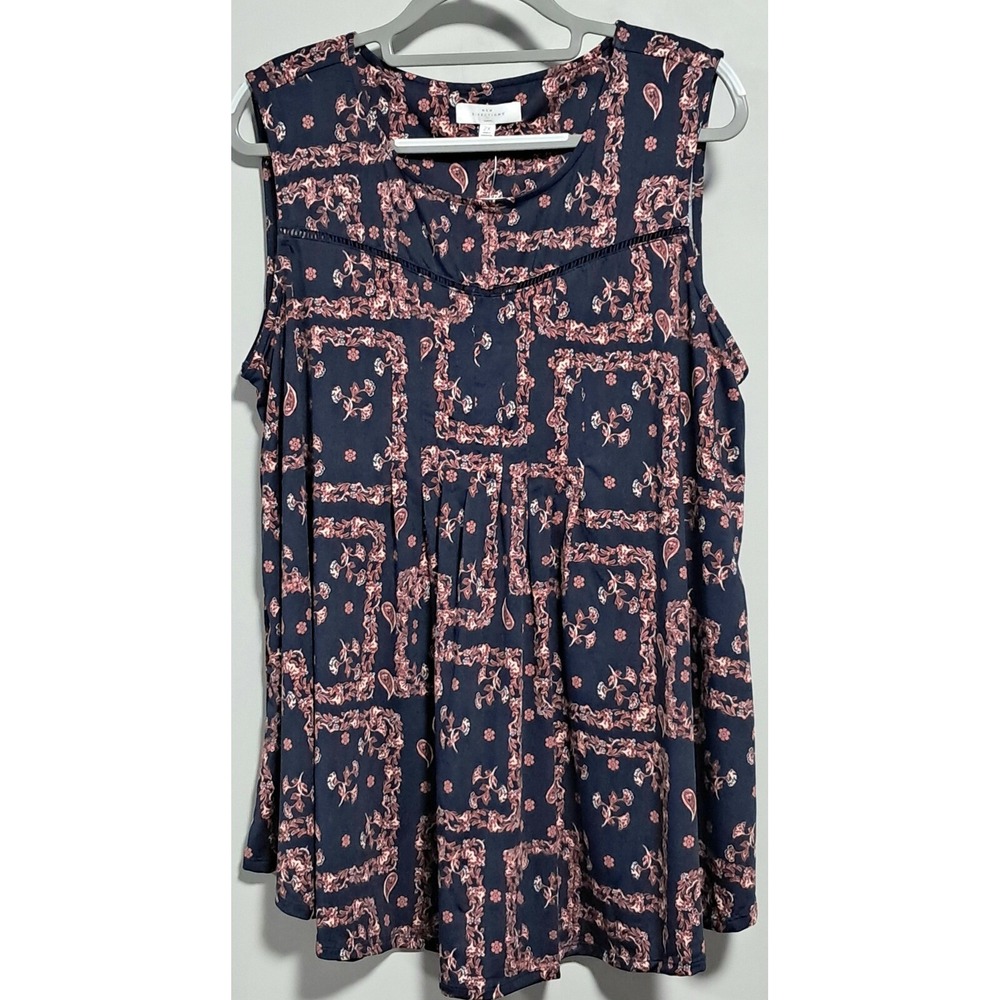 New Directions Blouse, 2XL, Navy Blue‎ w/Vines